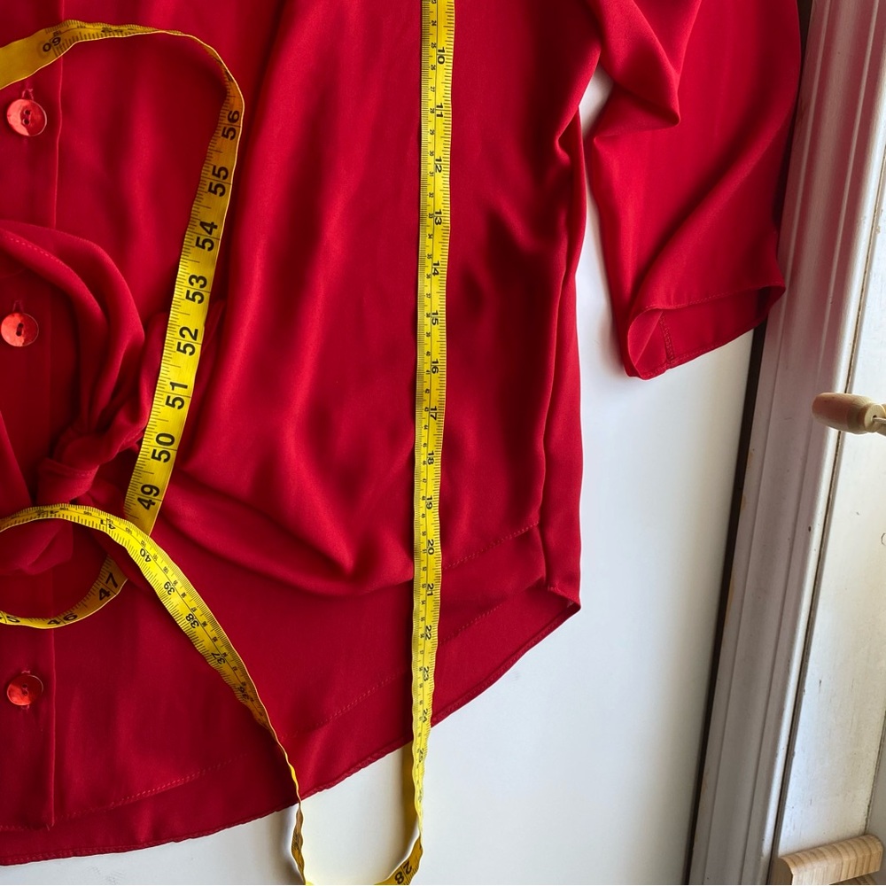 Joseph Ribkoff Red Tie Front Blouse Size 8 Chiffon V Neck 3/4 Sleeve Office - Picture 13 of 15